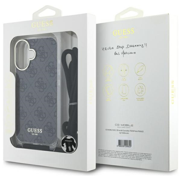 Guess GUHCP16SHC4SEK iPhone 16 6.1"      czarny/black hardcase Crossbody Cord 4G Print