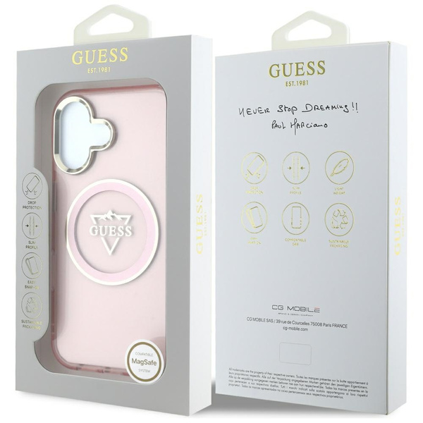 Etui Guess IML Metal Mountain Logo       MagSafe do iPhone 16 różowy