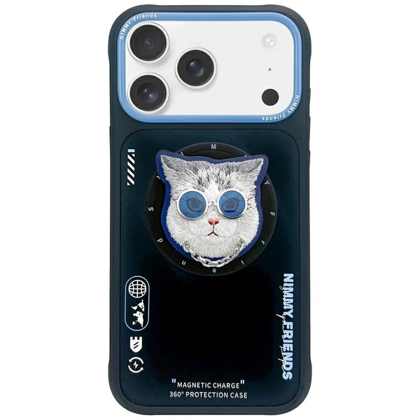 Etui Nimmy Glasses Cool Cat MagSafe do iPhone 17 Pro Max czarno niebieski