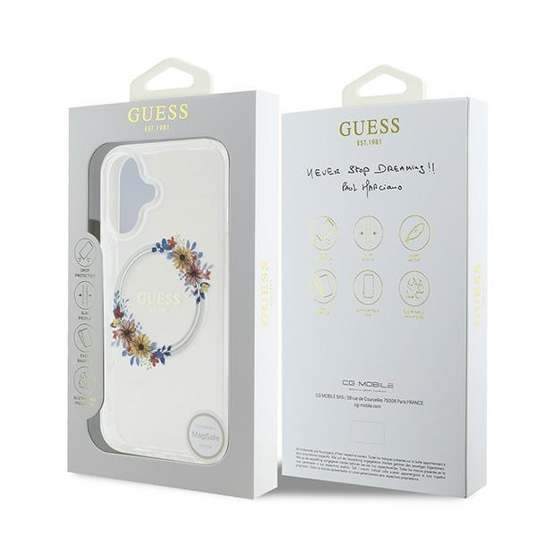 Guess GUHMP16MHFWFCT iPhone 16 Plus6.7" przeźroczysty/transparent hardcase IML Flowers Wreath MagSafe