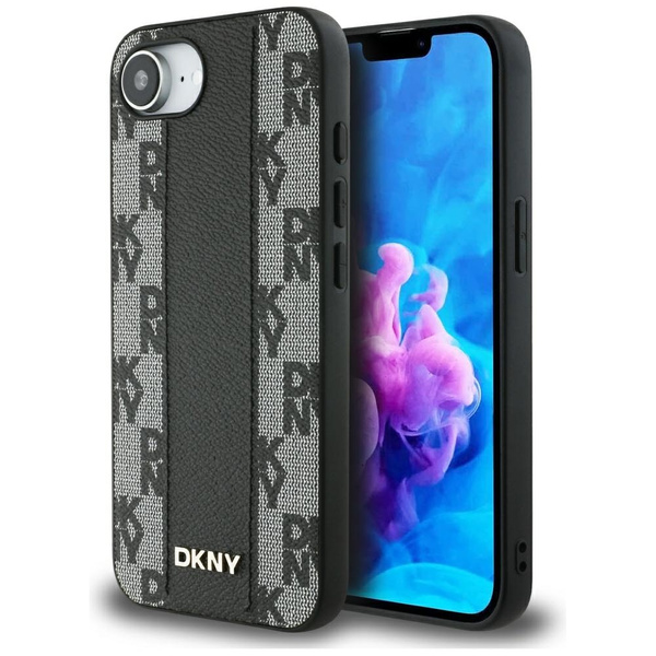 Etui DKNY Leather Checkered Mono Pattern MagSafe do iPhone 16e czarny