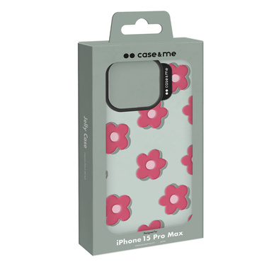 SBS CASE&ME Etui na iPhone 15 zielony w czerwono-różowe kwiatki