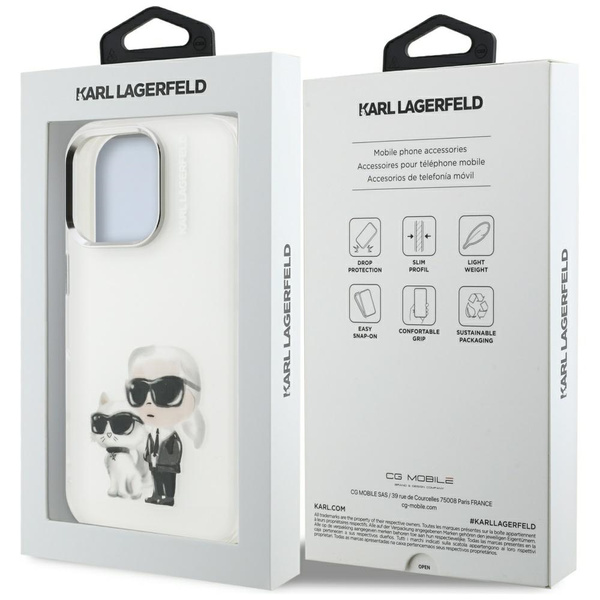 Etui Karl Lagerfeld IML Aquarelle Karl & Choupette & Logo do iPhone 16 Pro Max biały