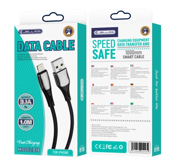 JELLICO kabel B18 Lightning 3.1A 1M Czarny