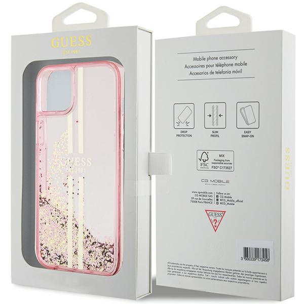 GUESS GUHCP15SLFCSEGP IPHONE 15/14/13 6.1 "PINK / PINK HARDCASE LIQUID GLITTER GOLD STRIPES