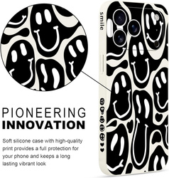 Etui Pnakqil iPhone 17, silikonowe, czarno-białe uśmiechy smiley pudełko