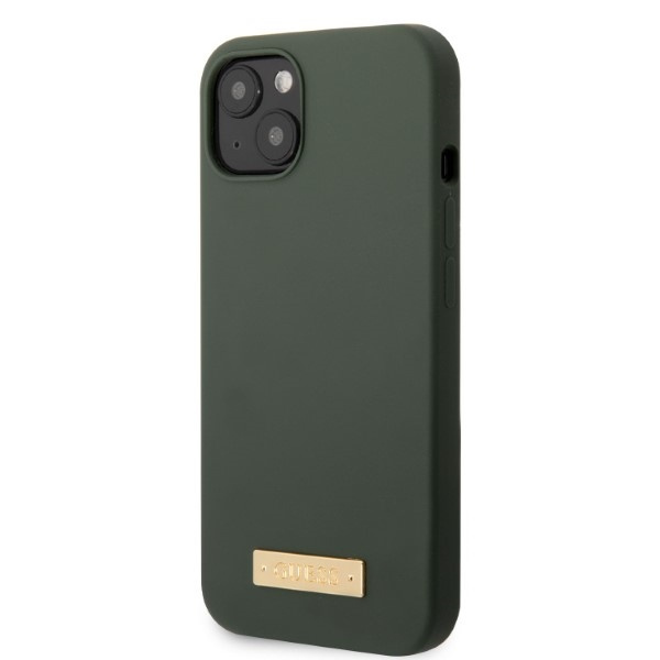 Guess GUHMP13MSBPLA iPhone 13 / 14 / 15 6.1" zielony/khaki hard case Silicone Logo Plate MagSafe