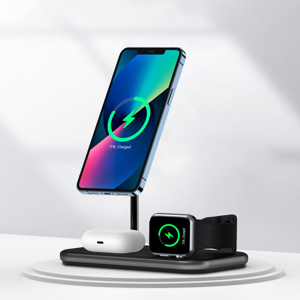 CHOETECH MFM MFI CHARGER/INDUCTIVE CHARGING STATION 3IN1 IPHONE 12/13/14, AIRPODS PRO, APPLE WATCH GRAY (T589-F)