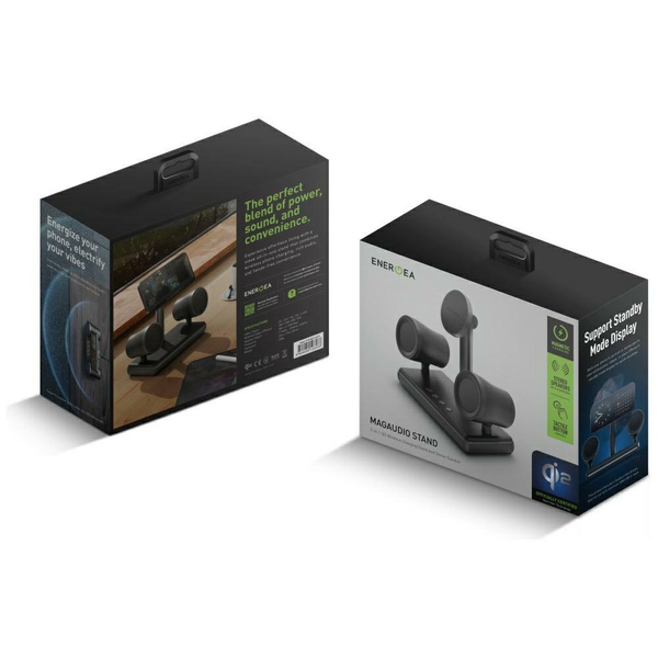 Stacja ładująca Energea Magaudio Stand   2w1 Qi2 z głośnikami stereo grafitowy