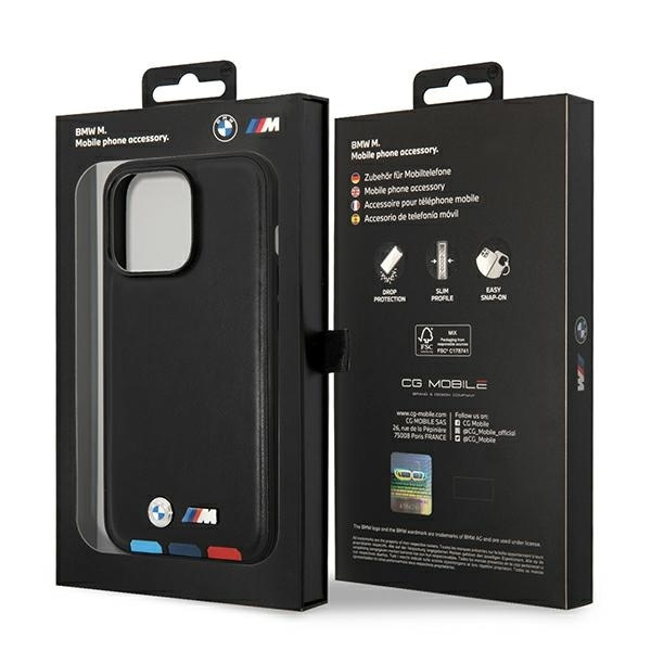 Etui BMW Leather Stamp Tricolor MagSafe na iPhone 14 Pro Max - czarne