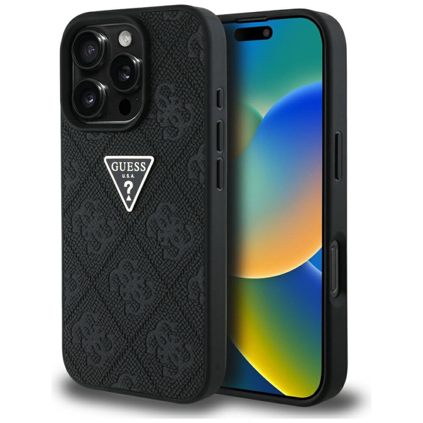 Etui Guess Hot Stamp 4G Pattern Triangle Metal Logo do iPhone 16 Pro czarny