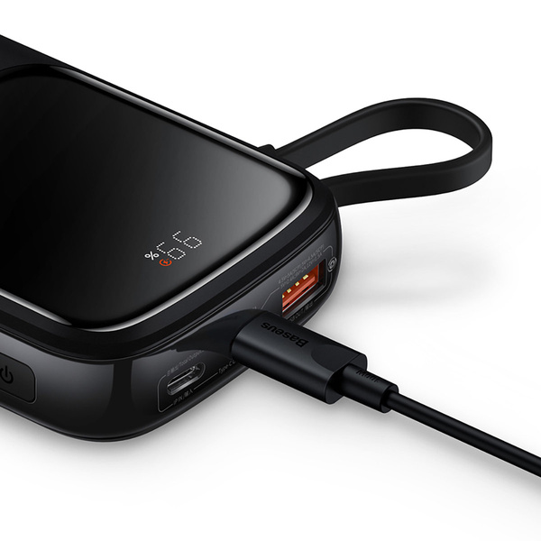 Baseus Qpow power bank 10000mAh wbudowany kabel USB Typu C 22.5W Quick Charge SCP AFC FCP niebieski (PPQD020103)