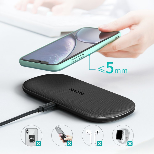 Choetech 2w1 ładowarka bezprzewodowa Qi do telefonu / słuchawek Airpods 2 z 5 cewkami ładującymi czarny (T535-S (H))