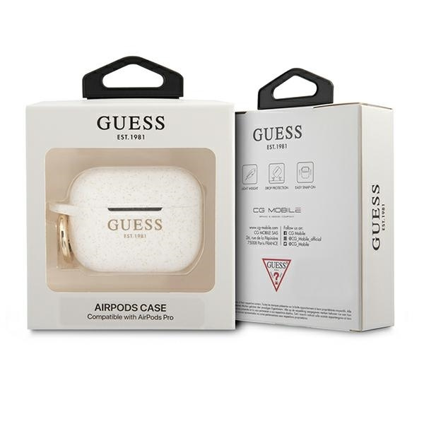 GUESS GUAPSGGEH AIRPODS PRO COVER BIAŁY/WHITE SILICONE GLITTER