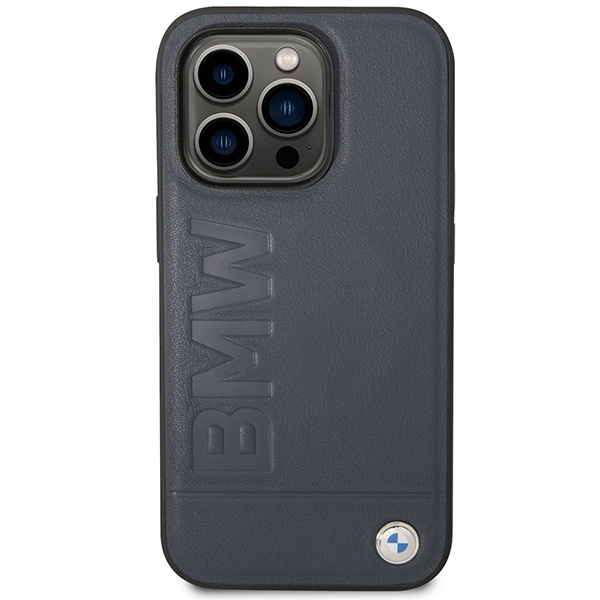 Etui BMW Leather Hot Stamp MagSafe na iPhone 14 Pro - granatowe