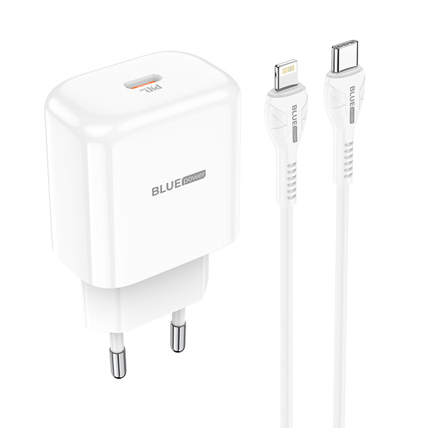 BLUE POWER BBN3 QC 20W WALL CHARGER + WHITE LIGHTNING CABLE