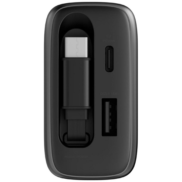 Ładowarka sieciowa Energea Ampcharge Arc 65 USB-A/USB-C + zwijany kabel USB-C PD/PPS/QC3.0 GaN gunmetal