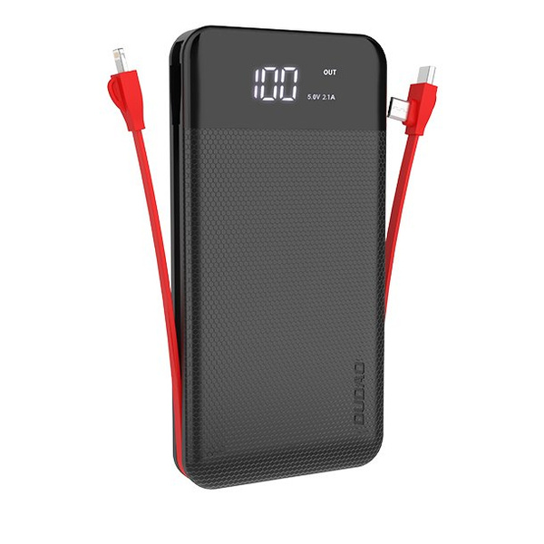 Dudao 2x USB power bank 10000mAh 2A wbudowany kabel 3w1 Lightning / USB Typ C / micro USB 3A czarny (K1A black)