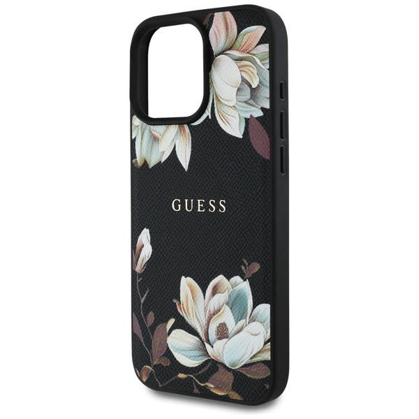 Etui Guess Grained Printed Flower        Pattern MagSafe do iPhone 16 Pro czarny