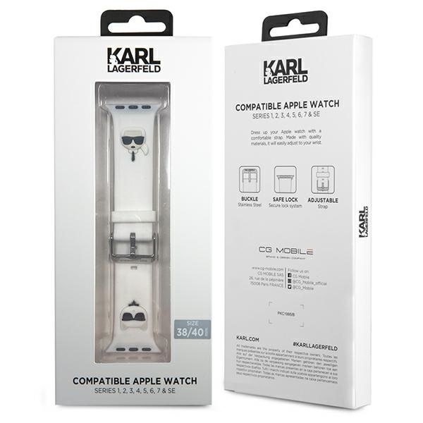 KARL LAGERFELD PASEK KLAWMSLCKW APPLE WATCH 38/40/41MM BIAŁY/WHITE STRAP SILICONE KARL & CHOUPETTE HEADS