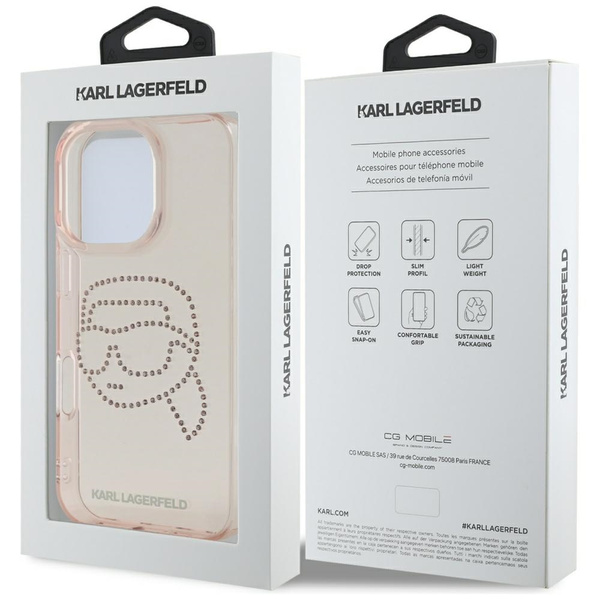 Etui Karl Lagerfeld IML Rhinestones Karl  Head do iPhone 16 Pro różowy