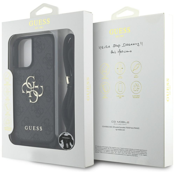 Etui Guess 4G Big Logo Cord Stap         Crossbody do iPhone 16 Plus czarny