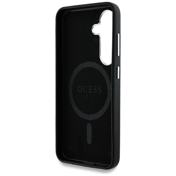 Etui Guess Grained Triangle Logo MagSafe do Samsung Galaxy S25 czarny