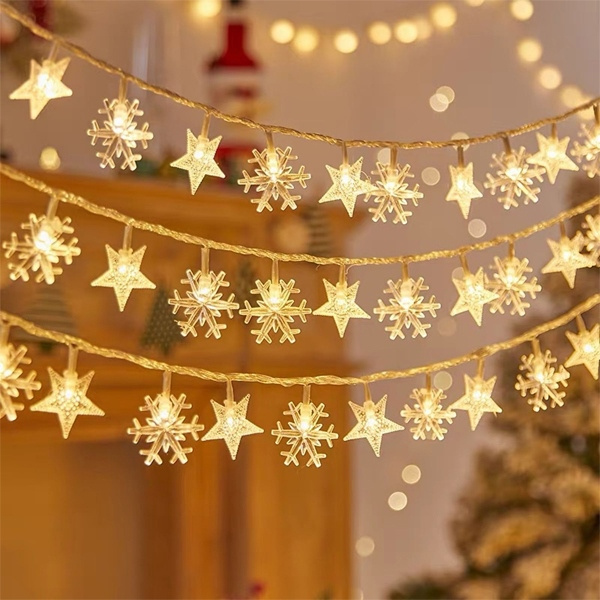 Lampki choinkowe LED snowflake/star - 3m/20 lampek ciepłe białe/warm white zasilane bat. 3xAA EHD-LS04