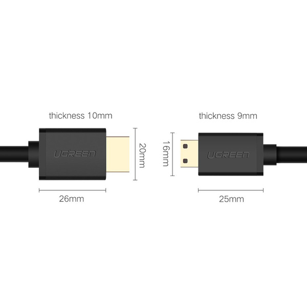 Ugreen cable HDMI - mini HDMI cable 19 pin 2.0v 4K 60Hz 30AWG 1.5m black (11167)