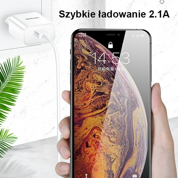 USAMS Ład. siec. 1xUSB T18 2,1A (only head) biały/white Fast Charging CC075TC01