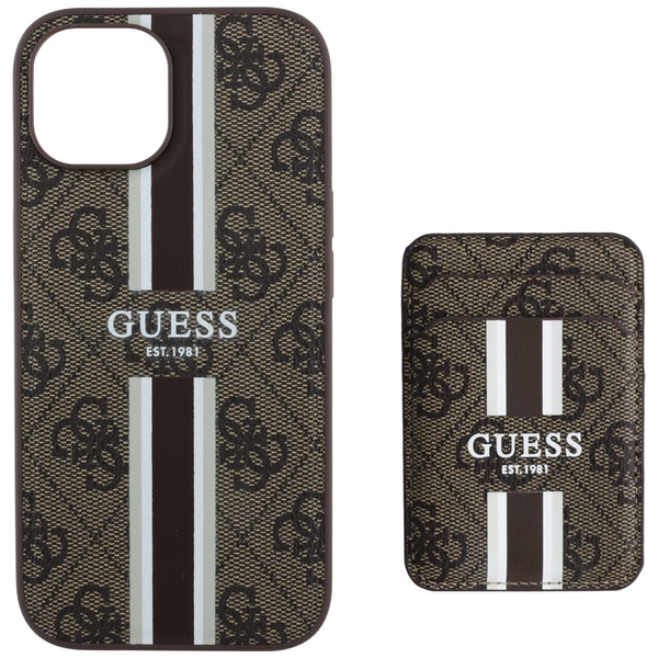 Etui Guess 4G Stripes z portfelem        Magsafe do iPhone 15 brązowy