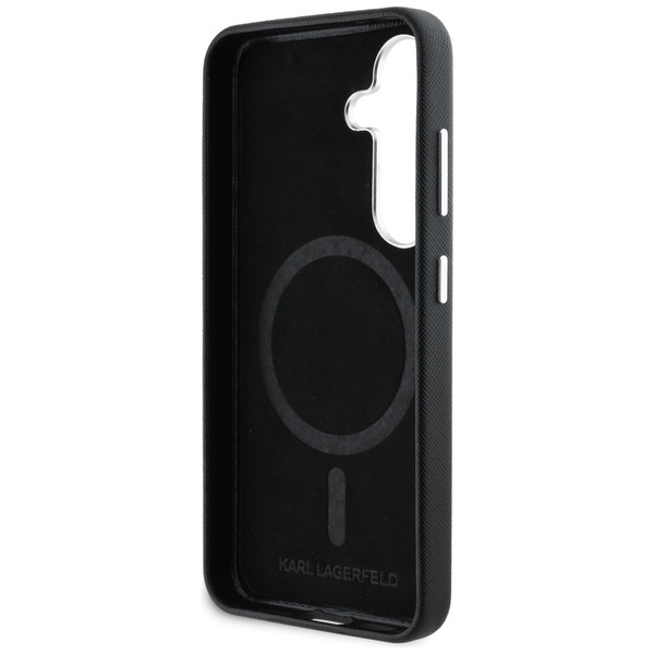 Etui Karl Lagerfeld Saffiano Full         Wrapped Elongated Metal Logo MagSafe do Samsung Galaxy S25 czarny