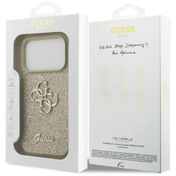 Etui Guess Fixed Glitter Big 4G do       iPhone 17 Pro złoty