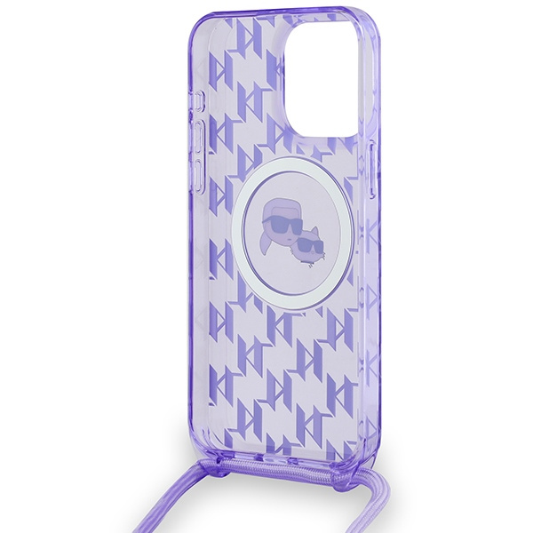 KARL LAGERFELD KLHMP15LHCKCKLCU IPHONE 15 PRO 6.1" PURPLE/PURPLE HARDCASE IML CROSSBODY MONOGRAM KARL & CHOUPETTE HEAD MAGSAFE