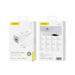 FONENG ładowarka sieciowa EU71 PD 30W 1xUSB-C + 1xUSB QC3.0 + kabel USB-C - USB-C Biały