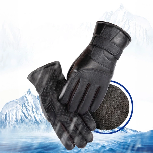 Men's insulated PU leather phone gloves - black