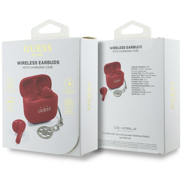 Słuchawki TWS Guess Glossy Effect        Printed Classic Logo & Charm czerwony