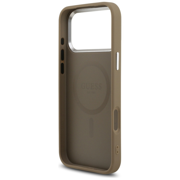 Etui Guess Grained Triangle Logo MagSafe do iPhone 17 Pro Max brązowy