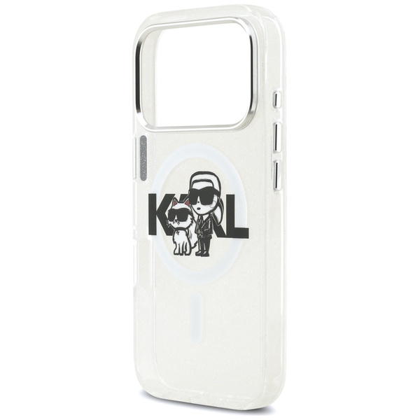 Etui Karl Lagerfeld IML Glitter Karl &   Choupette Sketch Logo MagSafe do iPhone 17 Pro przezroczysty