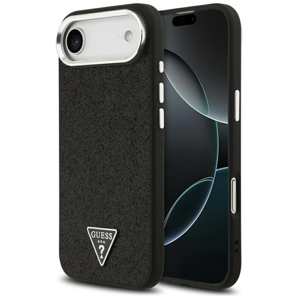 Etui Guess Glitter Triangle Logo MagSafe do iPhone Air czarny