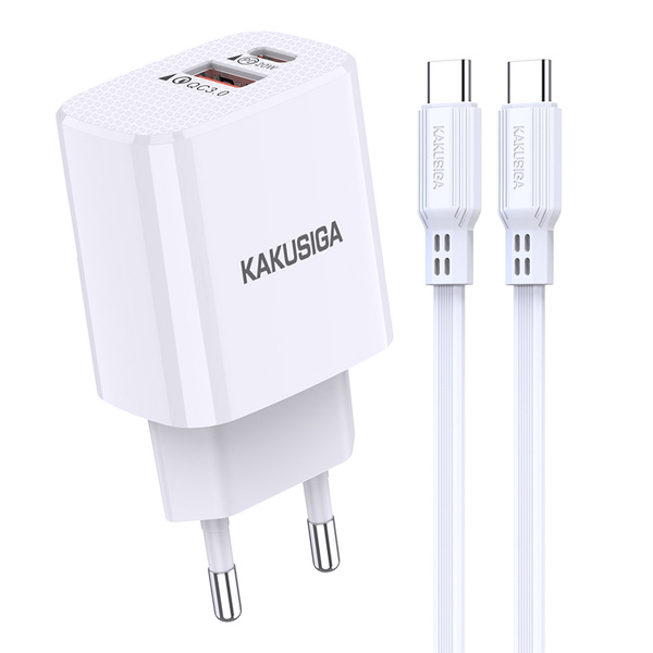 Kakusiga KSC-925 PD 20W 3A+QC3.0 USB2 Fast Charging Charger Type-C / Type-C White