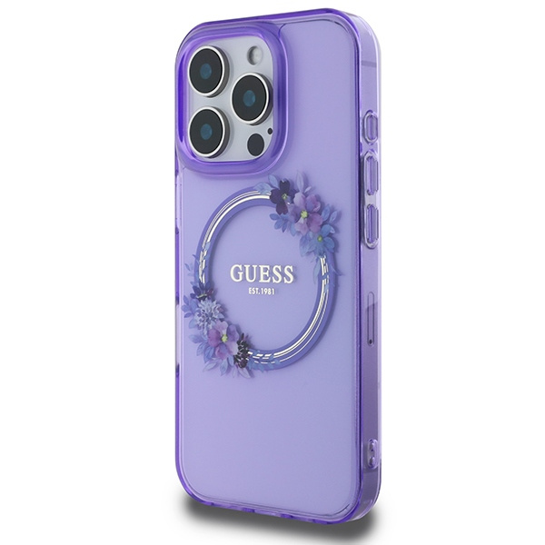 Guess GUHMP16LHFWFCU iPhone 16 Pro 6.3" purpurowy/purple hardcase IML Flowers Wreath MagSafe