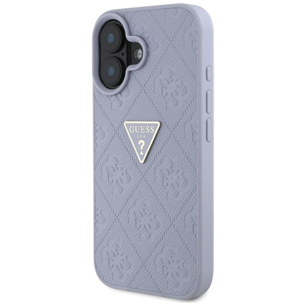 Etui Guess Hot Stamp 4G Pattern Triangle Metal Logo do iPhone 16 fioletowy