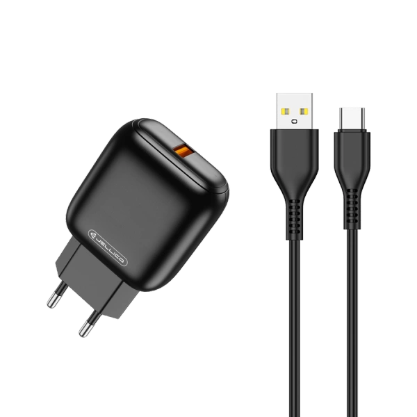 JELLICO ładowarka sieciowa C32 18W 1xUSB QC3.0 + kabel USB-C Czarny