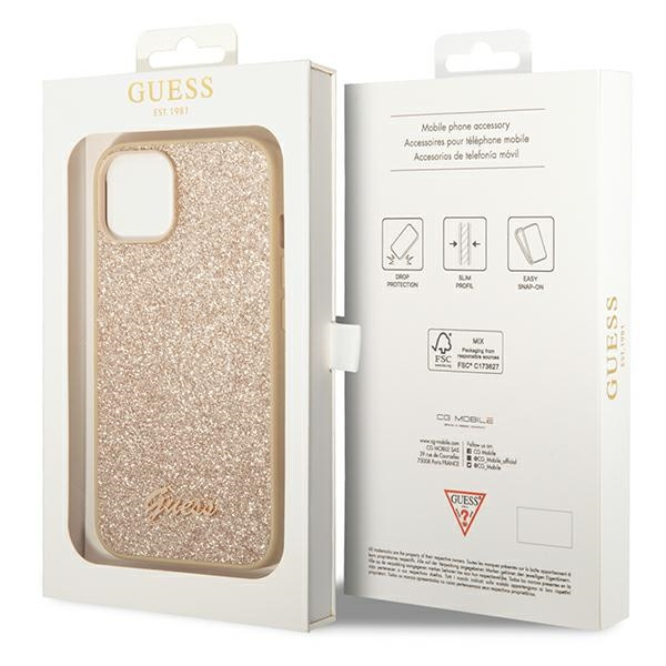 Guess GUHCP14MHGGSHD iPhone 14 Plus/ 15 Plus 6.7" złoty/gold hard case Glitter Script