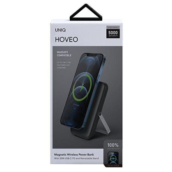 UNIQ Powerbank Hoveo 5000mAh USB-C 20W PD Fast charge Wireless Magnetic szary/charcoal grey