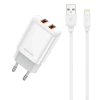 JELLICO wall charger EU02 2.4A 12W 2xUSB + cable Lightning White