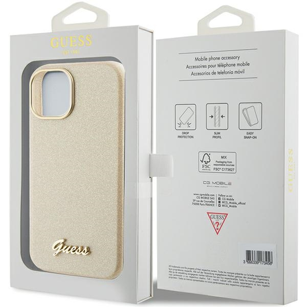 Guess GUHCP15SPGMCSD iPhone 15 / 14 / 13 6.1" złoty/light gold hardcase Glitter Glossy Script