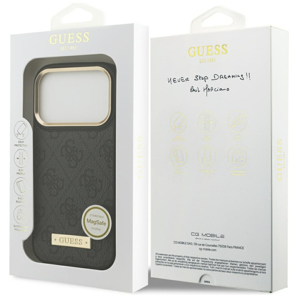 Etui Guess 4G Logo Plate MagSafe do      iPhone 17 Pro czarny