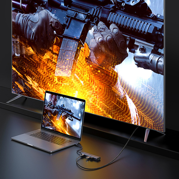 Ugreen adapter konwerter HUB 5w1 USB C - 3x USB 3.0 / HDMI / RJ45 szary (CM475)